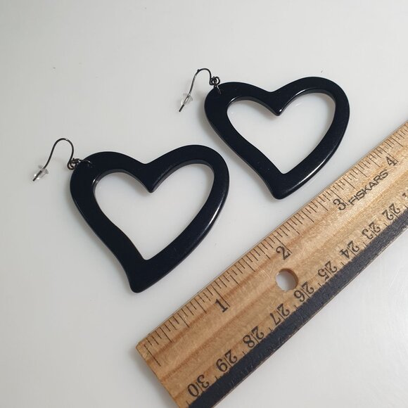 Heart Shaped Open Black Hoop Drop Earrings Lightweight Stylish Love Mom Gift - Picture 3 of 3